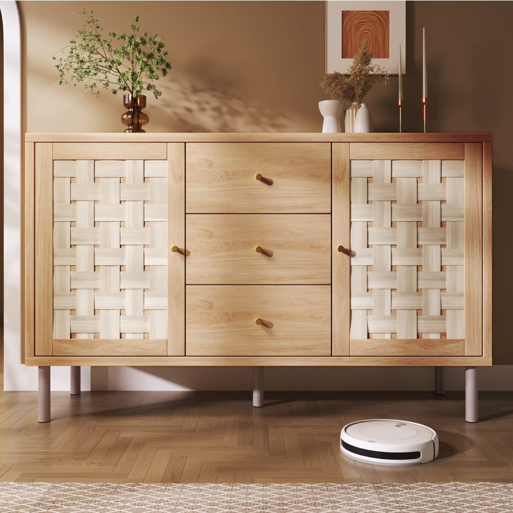 Kommode aus Holz mit 2 Türen und 3 Schubladen 120x40x75 cm, Eiche