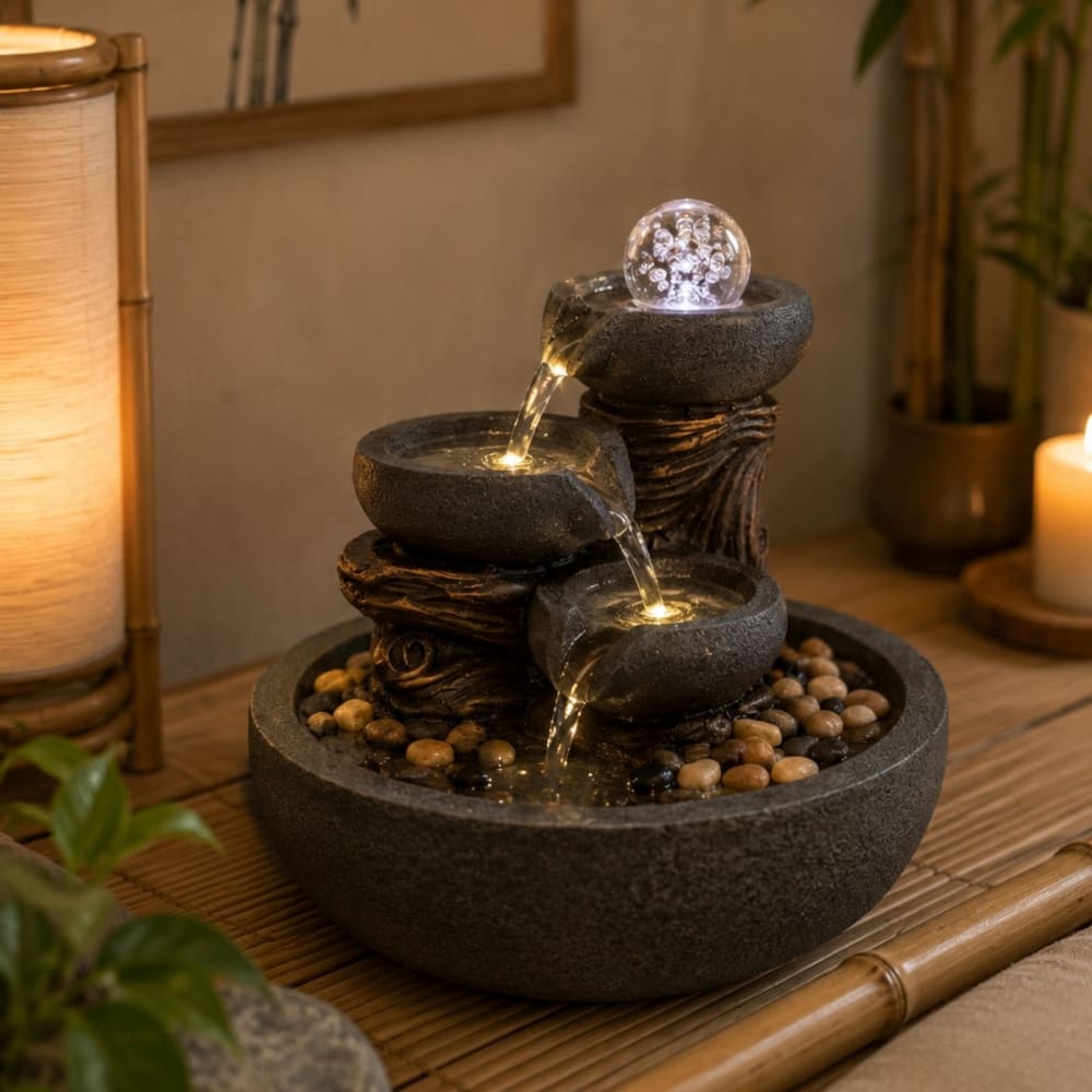 Fontaine d'intérieur nature yggra, 3 cascades zen, h 20cm Yggra