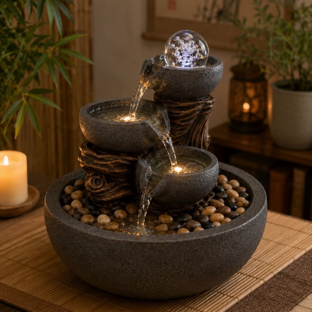 Fontaine d'intérieur nature yggra, 3 cascades zen, h 20cm Yggra