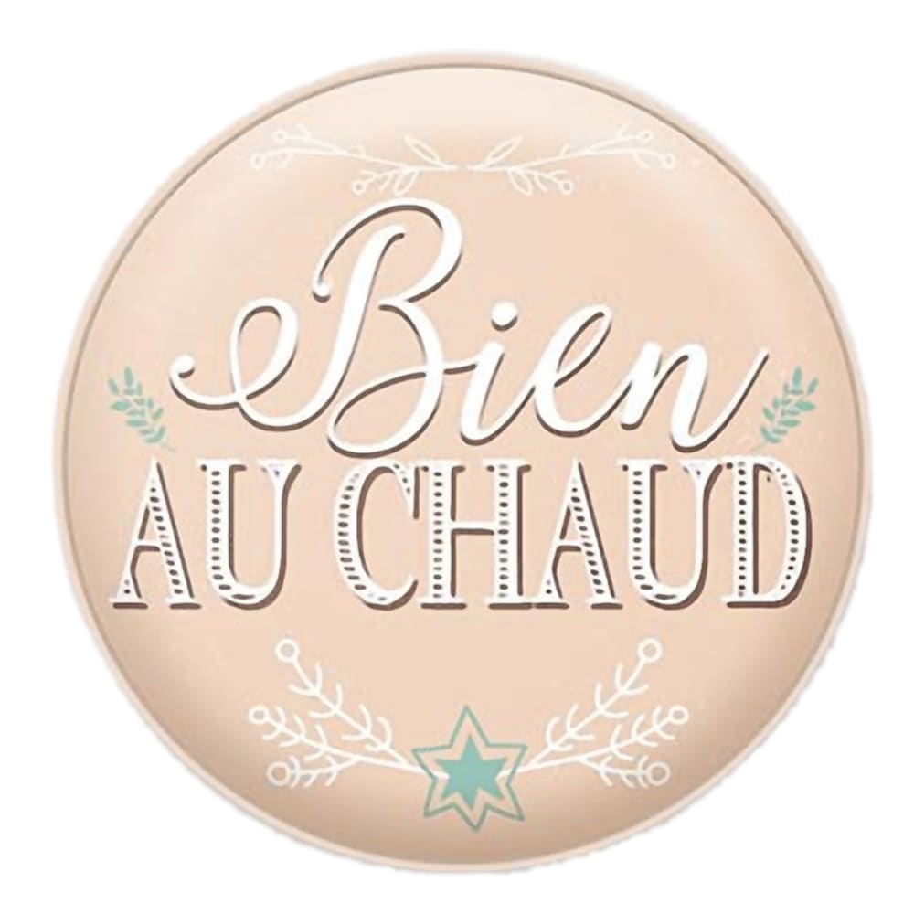 Chaufferette de poche ronde portant l’inscription « Bien au chaud »