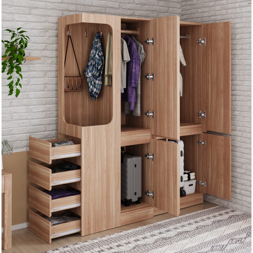 Kleiderschrank mit 4 Schubladen und Fächern 140x40x170 cm, Holzfarbe