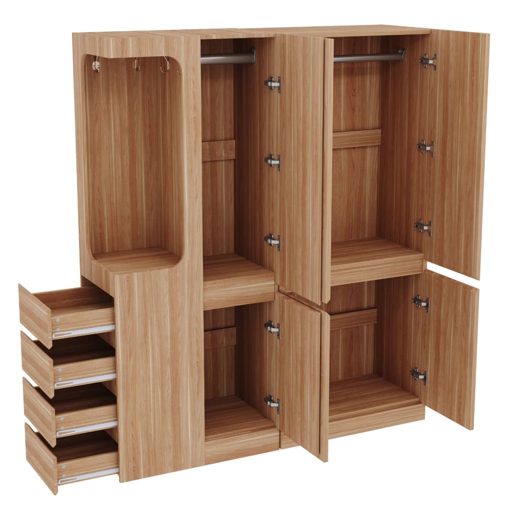Kleiderschrank mit 4 Schubladen und Fächern 140x40x170 cm, Holzfarbe