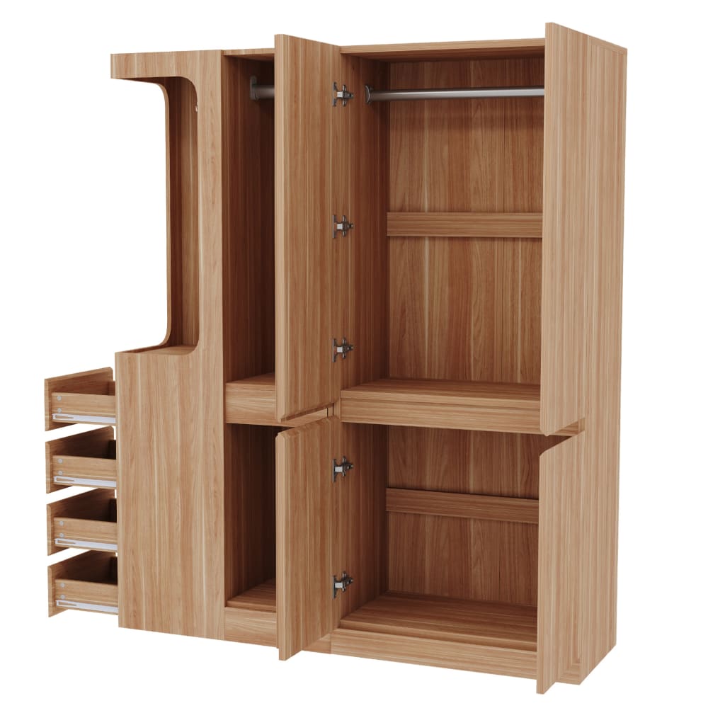 Kleiderschrank mit 4 Schubladen und Fächern 140x40x170 cm, Holzfarbe