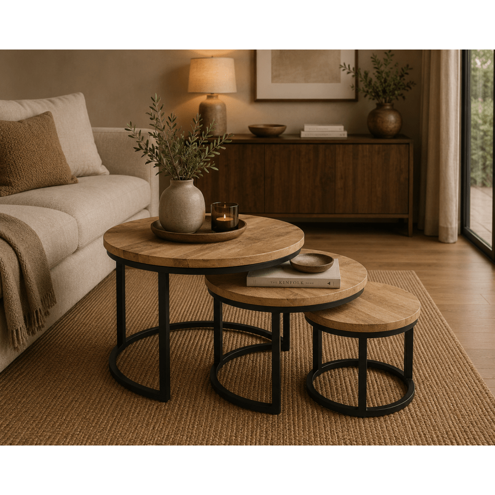 3er-Set Couchtische Rylee aus Mangoholz, Hellbraun