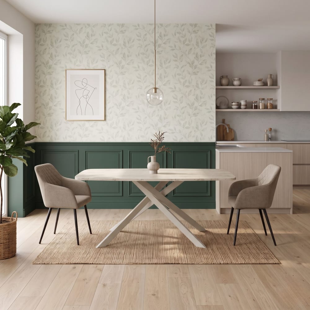 Keramiktisch Travertin-Optik mit X-Gestell Beige 180 cm Saint florent