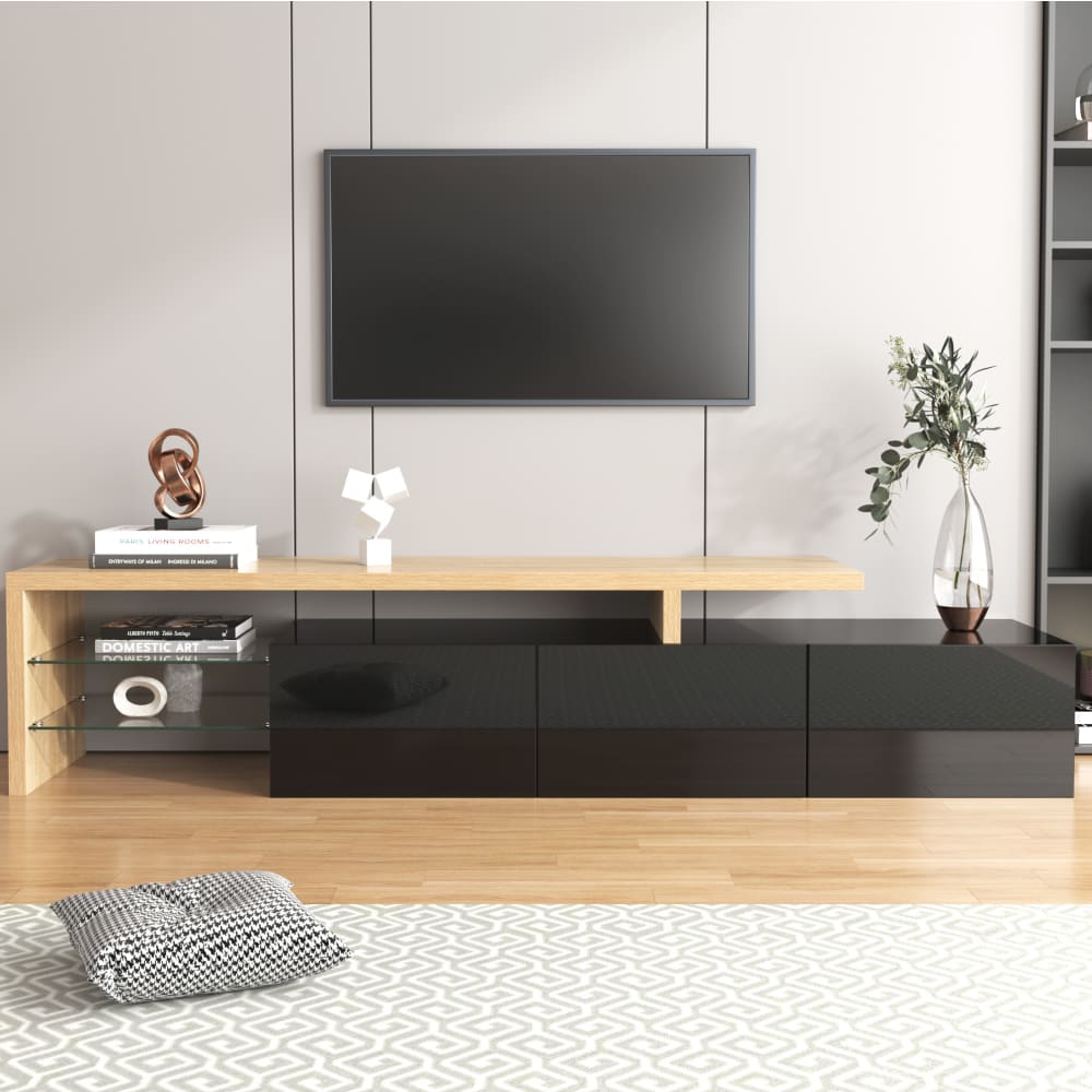 TV-Schrank aus Spanplatte und Glas mit LED 197,5x39x42 cm, Schwarz