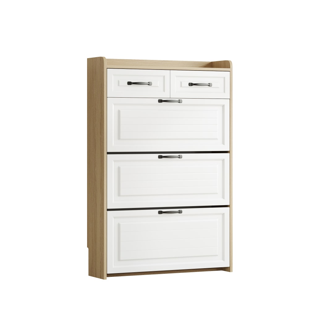 Drehbarer Schuhschrank mit 3 Klappen 2 Schubladen weiß und natur N657p34089192