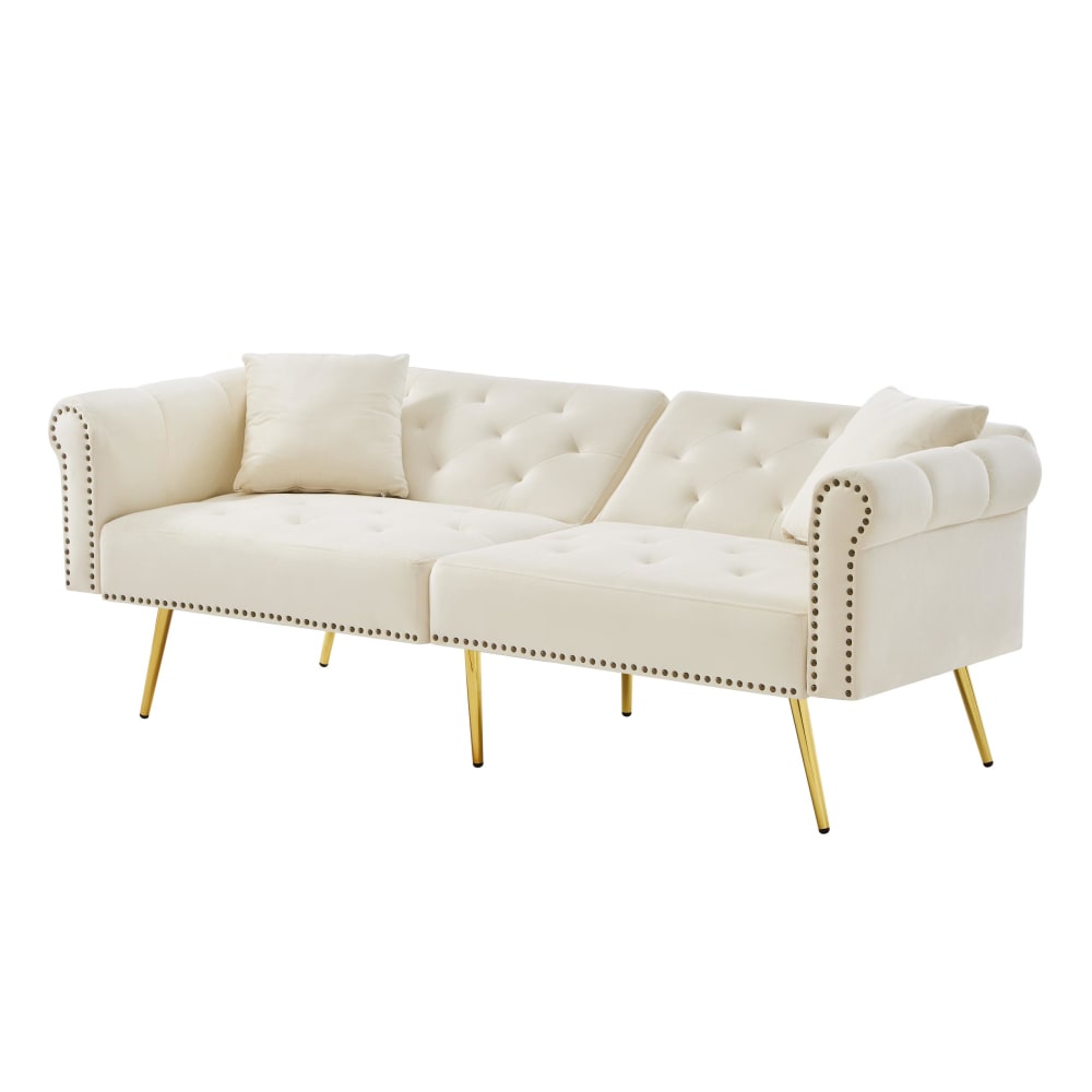 2-Sitzer Schlafsofa mit 3 Positionen aus Samt, Beige