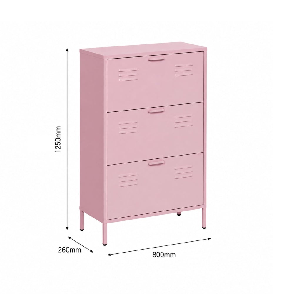 Schuhschrank 3 Türen aus Stahl Rosa 125x80x26