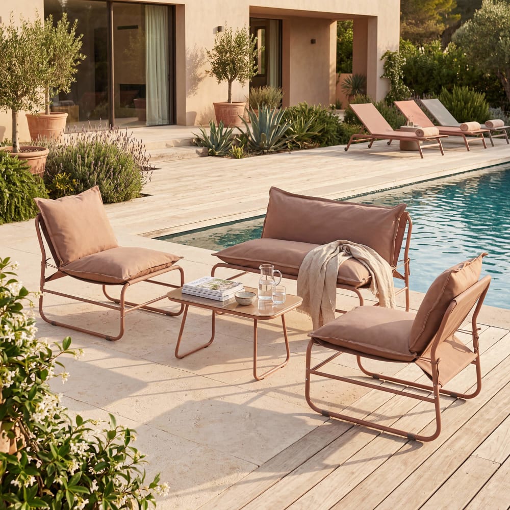 Gartenlounge-Set für den außenbereich 4-sitzer metall mocha-braun