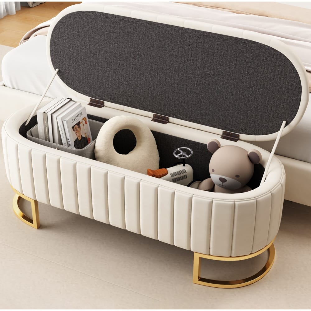 Sitzbank mit Stauraum aus Polyester beige 120 x 39,9 x 43 cm