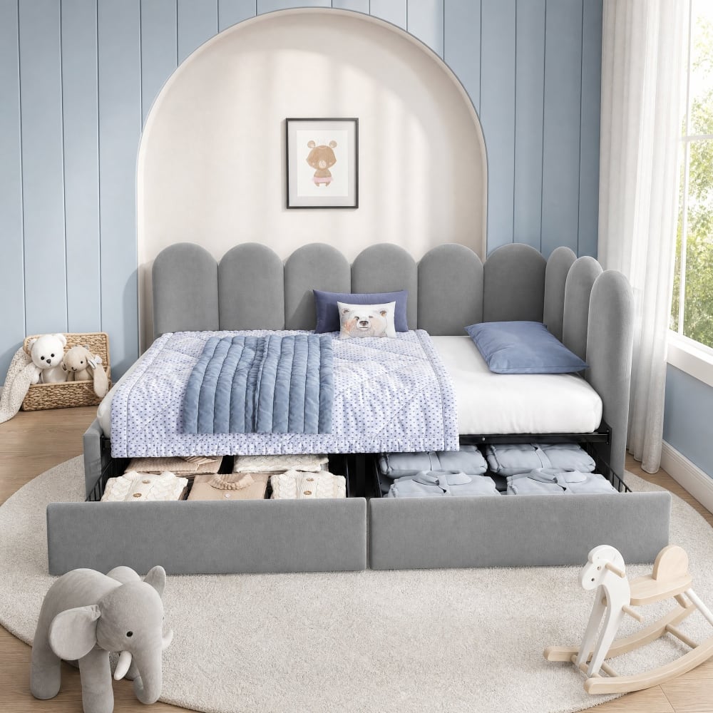 Tagesbett aus Polyester grau 90 x 200 cm mit 2 Schubladen