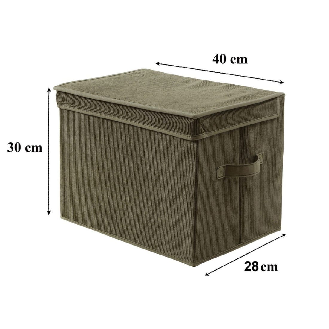 Hohe Aufbewahrungsbox mit Deckel aus Kordstoff in Khaki - H30 cm