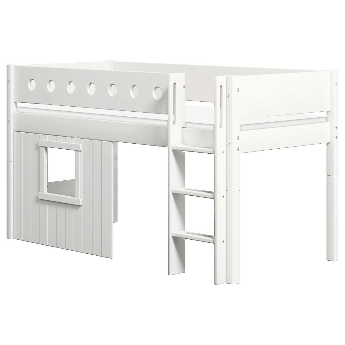 Lit mi-hauteur échelle et façades effet bois blanc 90x200cm White
