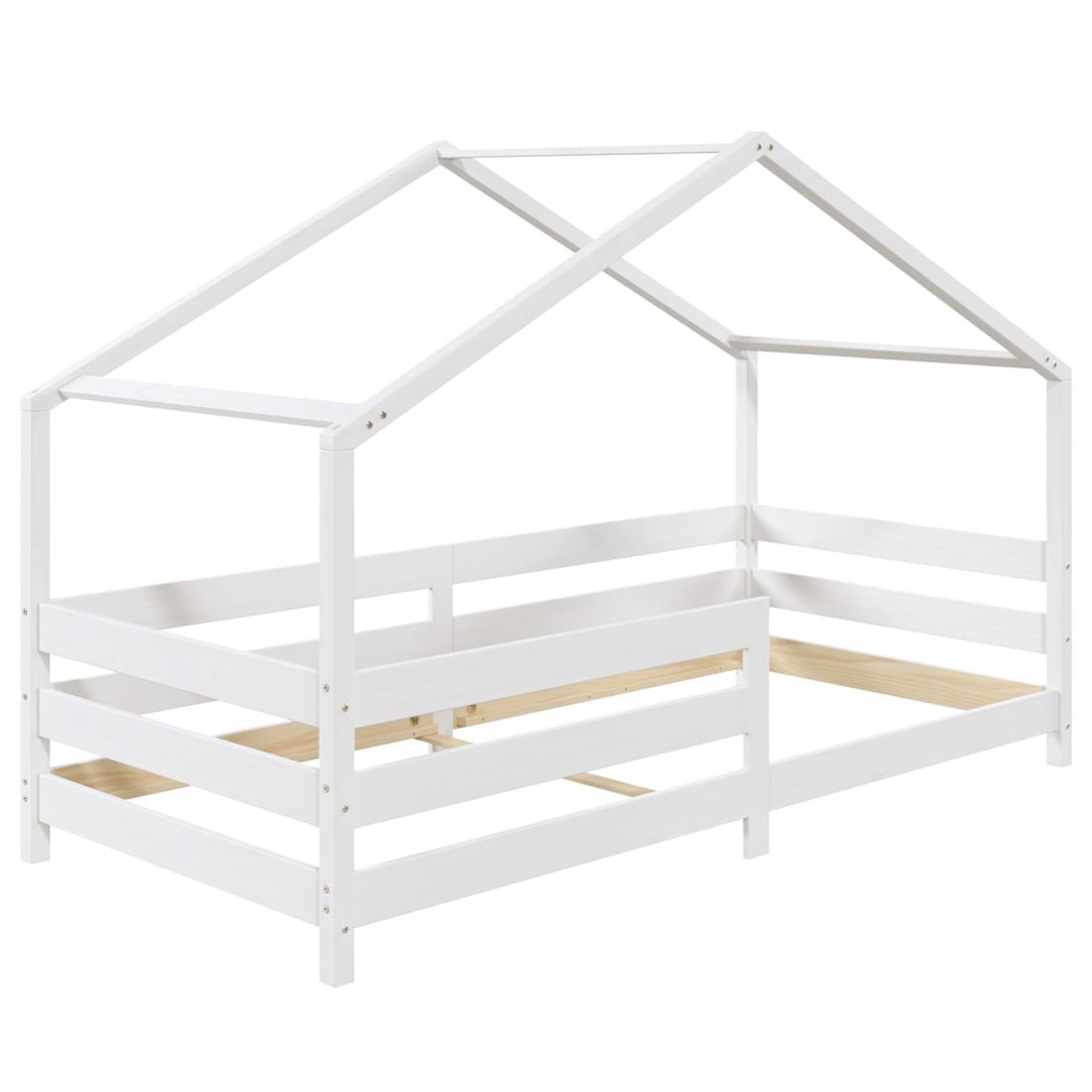 Lit cabane enfant montessori en bois massif blanc, 90 x 200 cm Rena