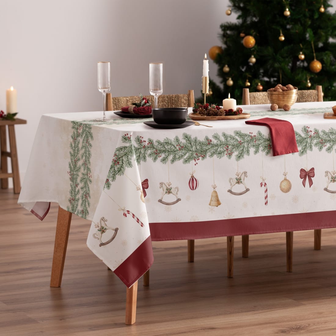 Weihnachtstischdecke Aus Kunststoff – 137 X 274 Cm, Rot Mit Schneemännern & Rentieren, Wasserdicht & Reißfest – Für Festliche Feiern, Auch Für Outdoor