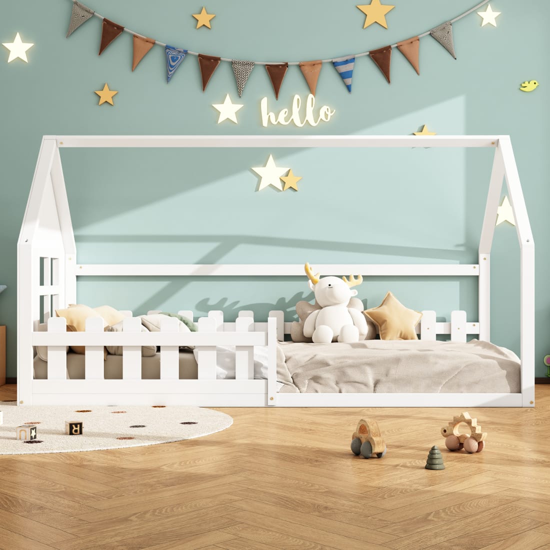 Lit enfant en pin blanc avec maison 90 x 200 cm