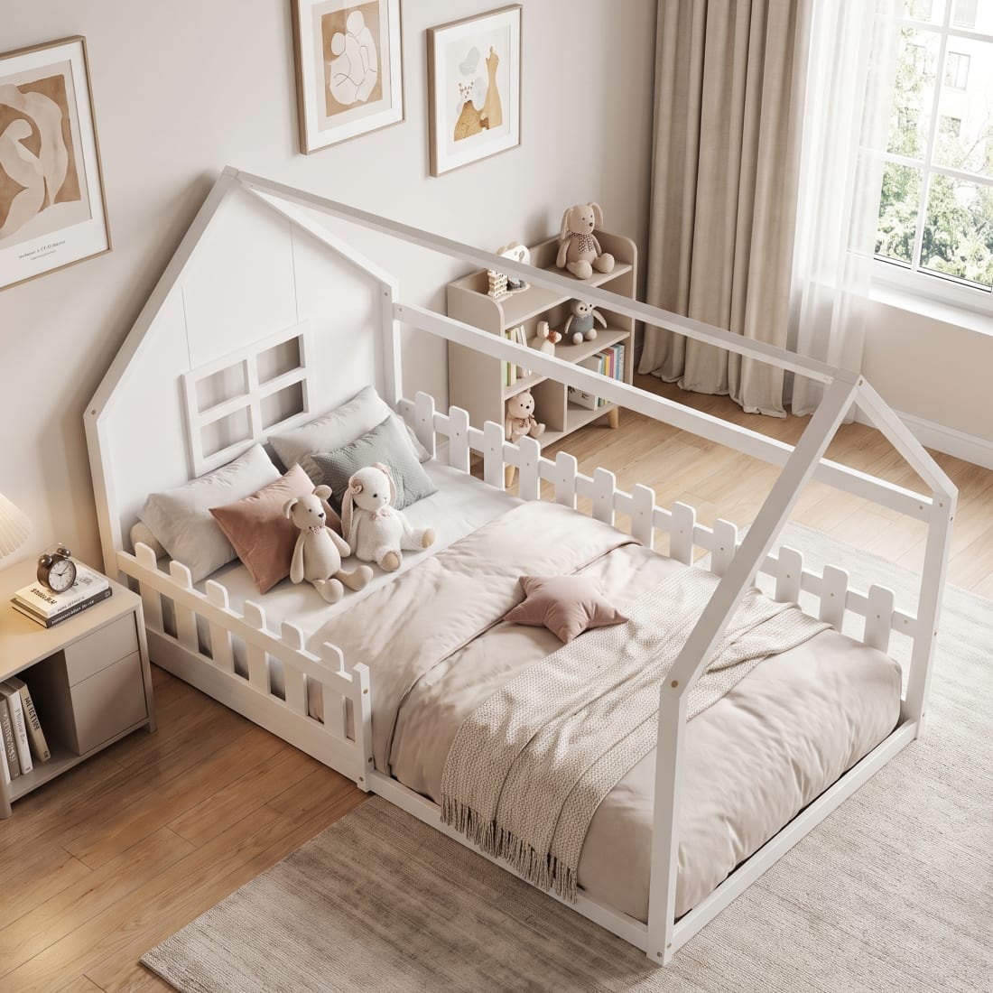 Lit cabane enfant 90x200 cm blanc en bois