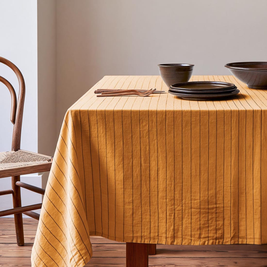 Tischdecke aus Baumwolle/Leinen mit Streifen Karamell 170x250 Soft stripes