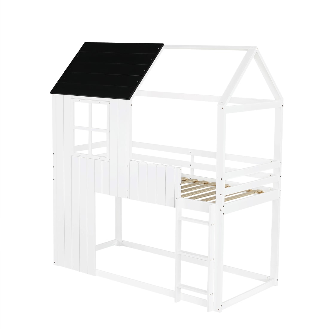 Lit mezzanine cabane enfant noir blanc 90x200 cm
