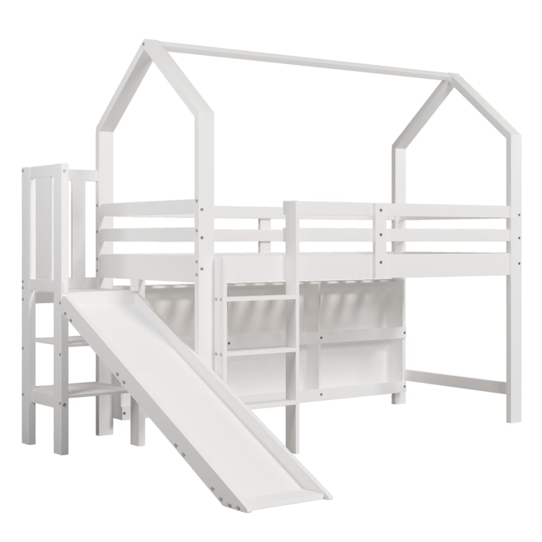 Lit mezzanine enfant en panneau de particules blanc 90x200+140x200 cm