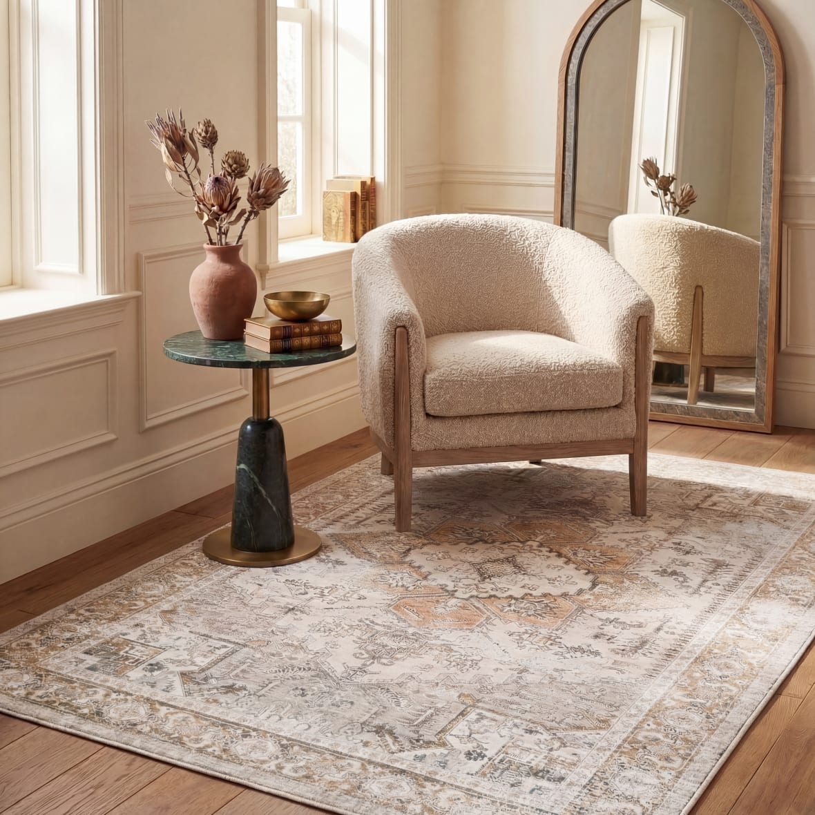 Traditionell Polyester-Teppich in Beige/Gold, 152 x 244 cm Arizona