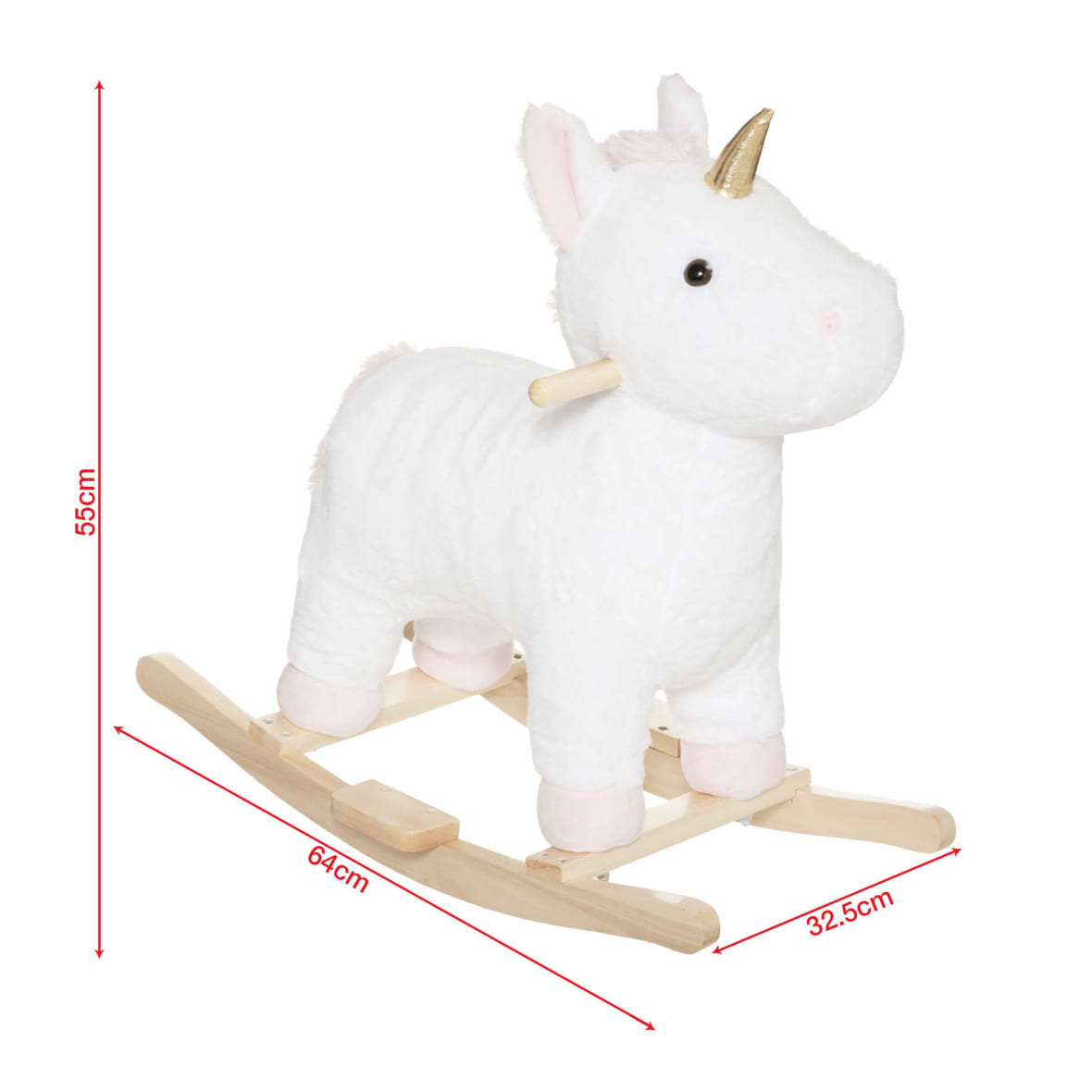 Cheval à bascule modèle licorne avec sons authentiques selle grand confort bois de peuplier rose dim. L74 x l33 x 62H cm