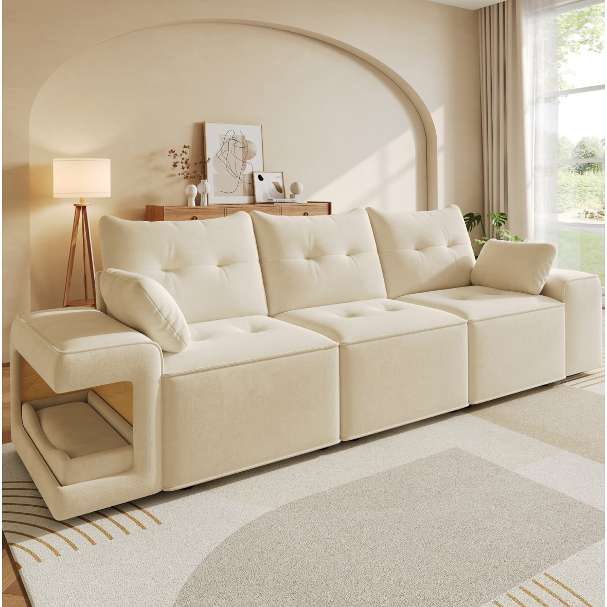 Modulares Sofa aus Samt mit Stauraum und Kissen 229,5x78x84 cm, beige
