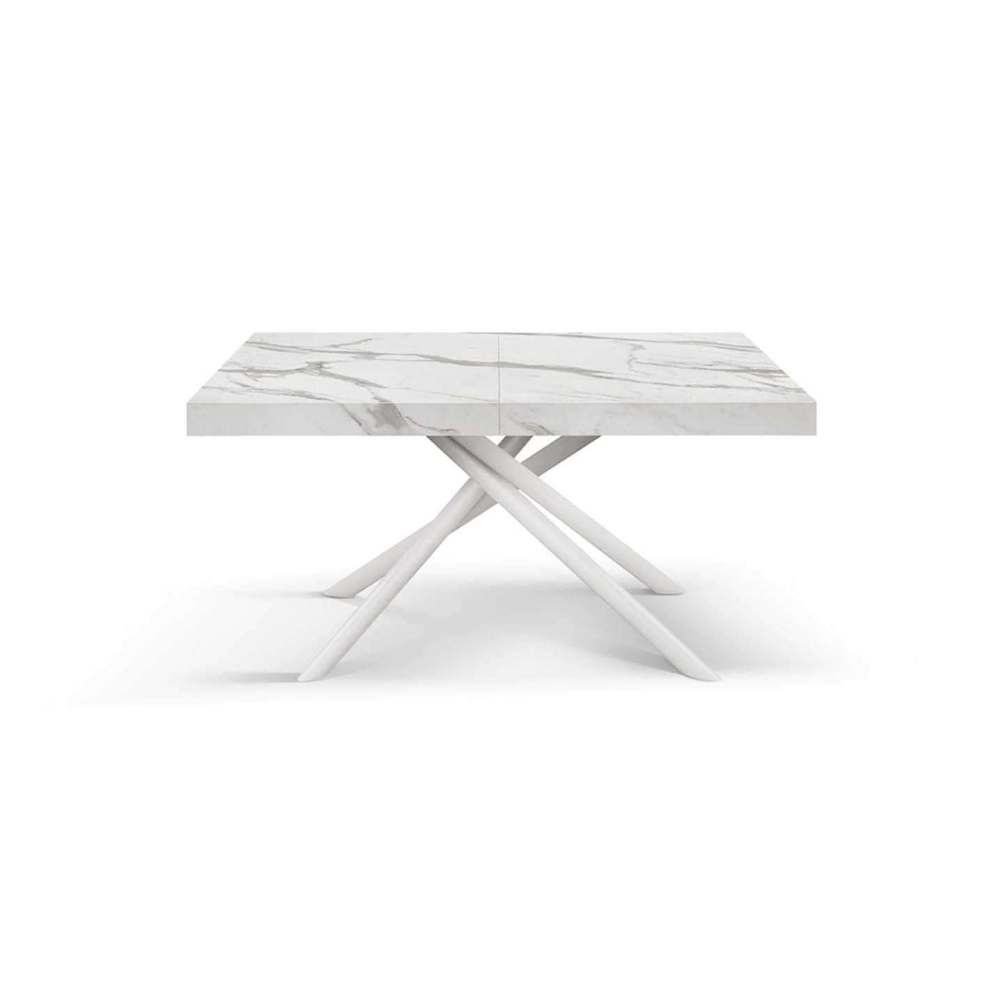Weißer Holztisch, weiße Beine, ausziehbar, 160 x 90 – 240 x 90 cm Carrara