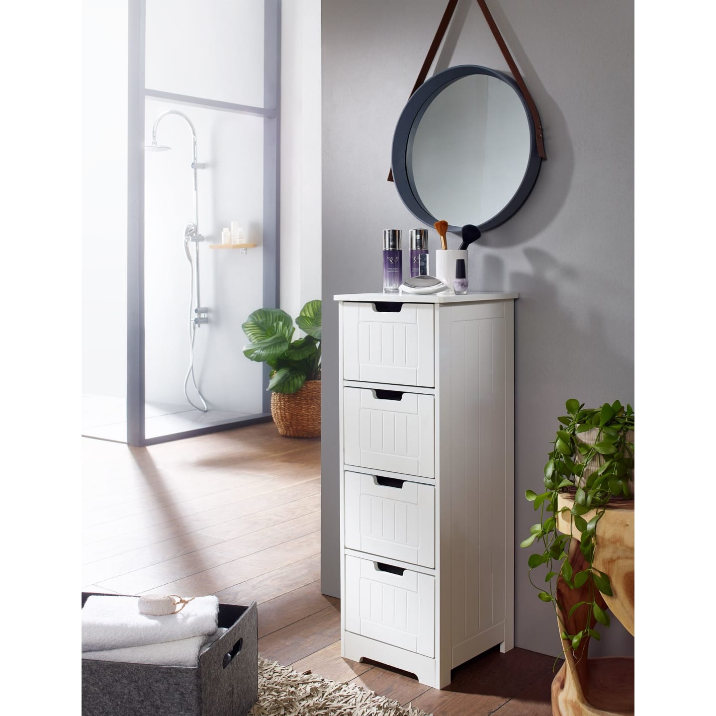 Badregal mit 4 Schubladen aus MDF, Weiß