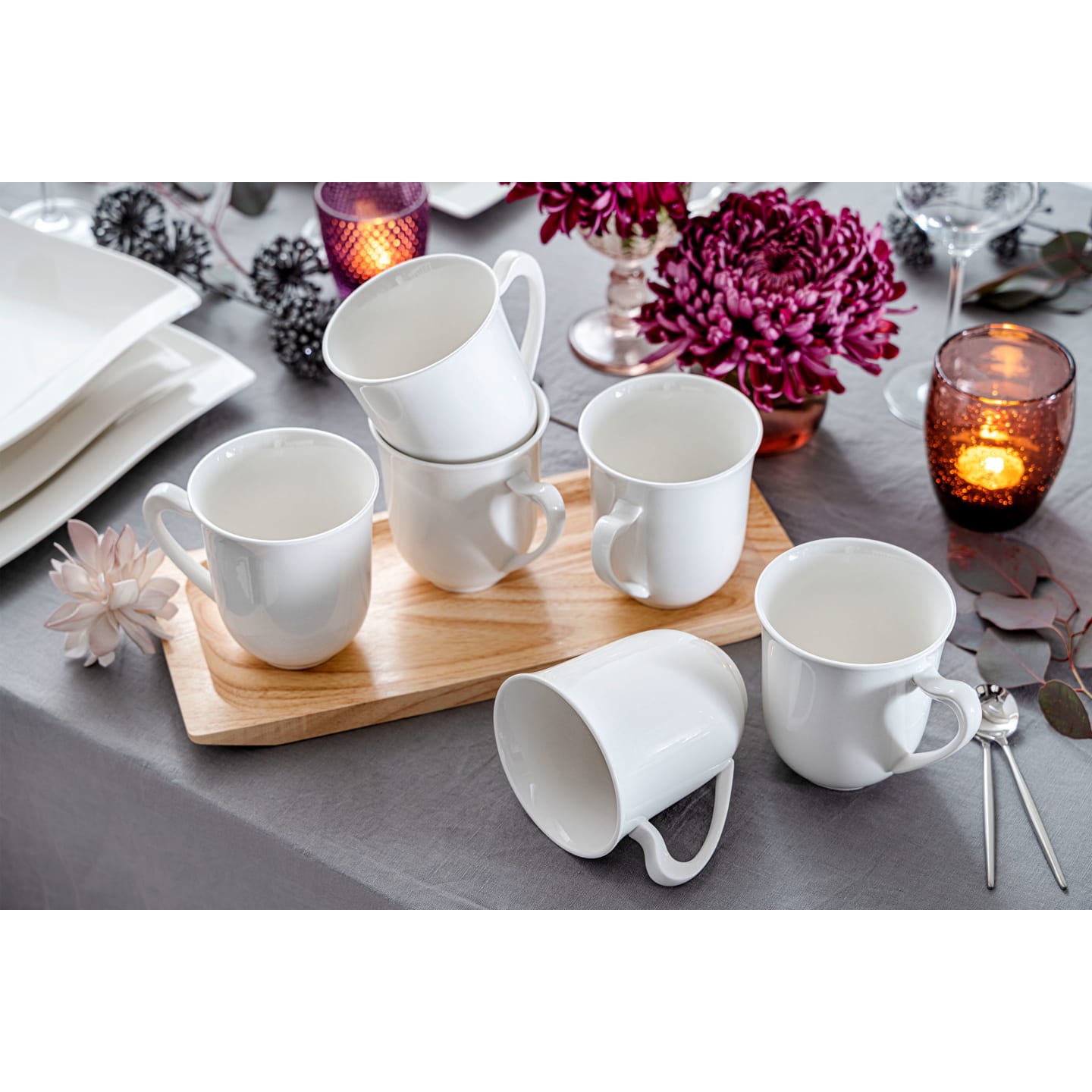 6er Set Kaffeebecher aus Porzellan, weiß Paris