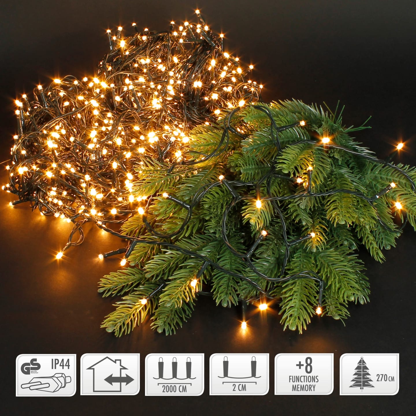 LED Cluster Lichterkette 20m 1000LED Extra Warmweiß Innen/Außen IP44