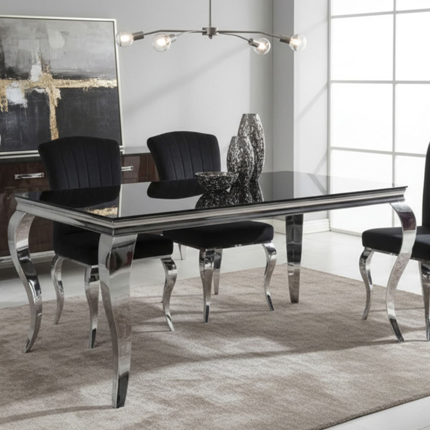 Esstisch modernes Design aus Glas 150x90x75cm, schwarzglas Prince