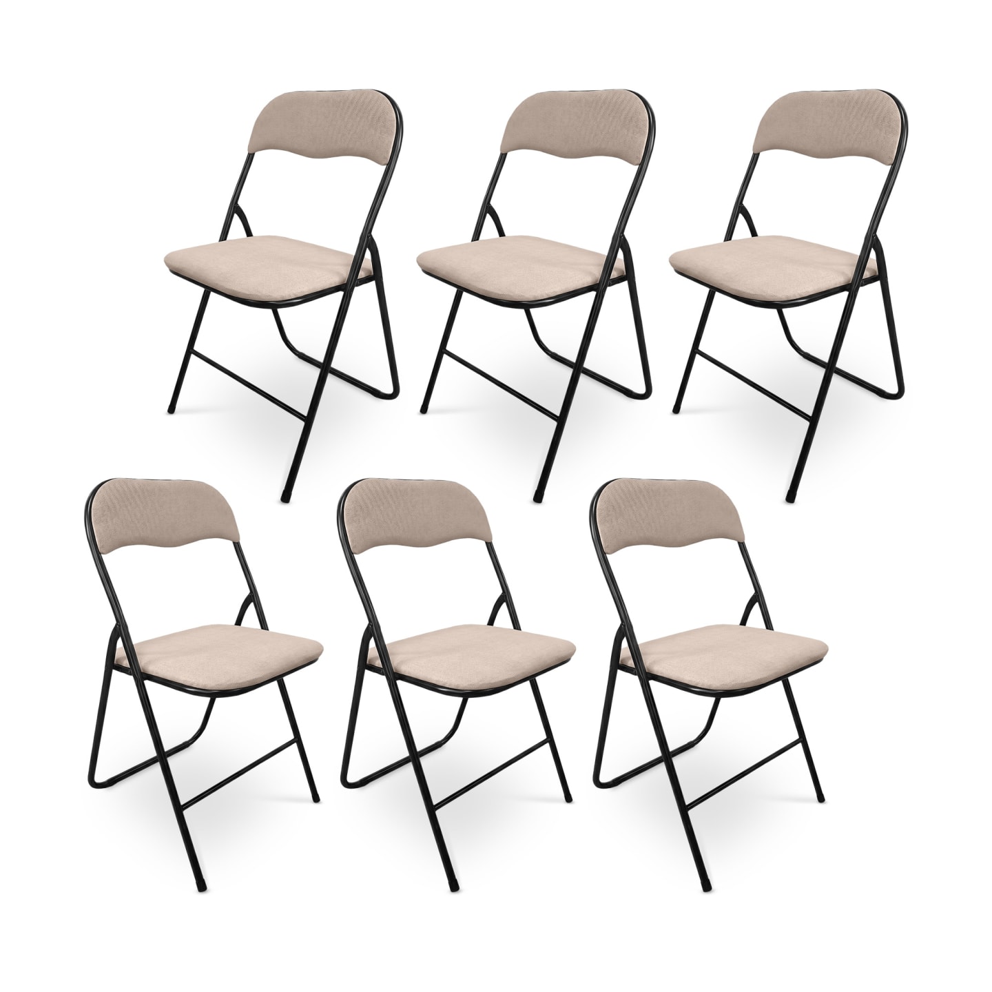 6er-Set Klappstühle Gepolstert Stoff Beige Schwarz Metall