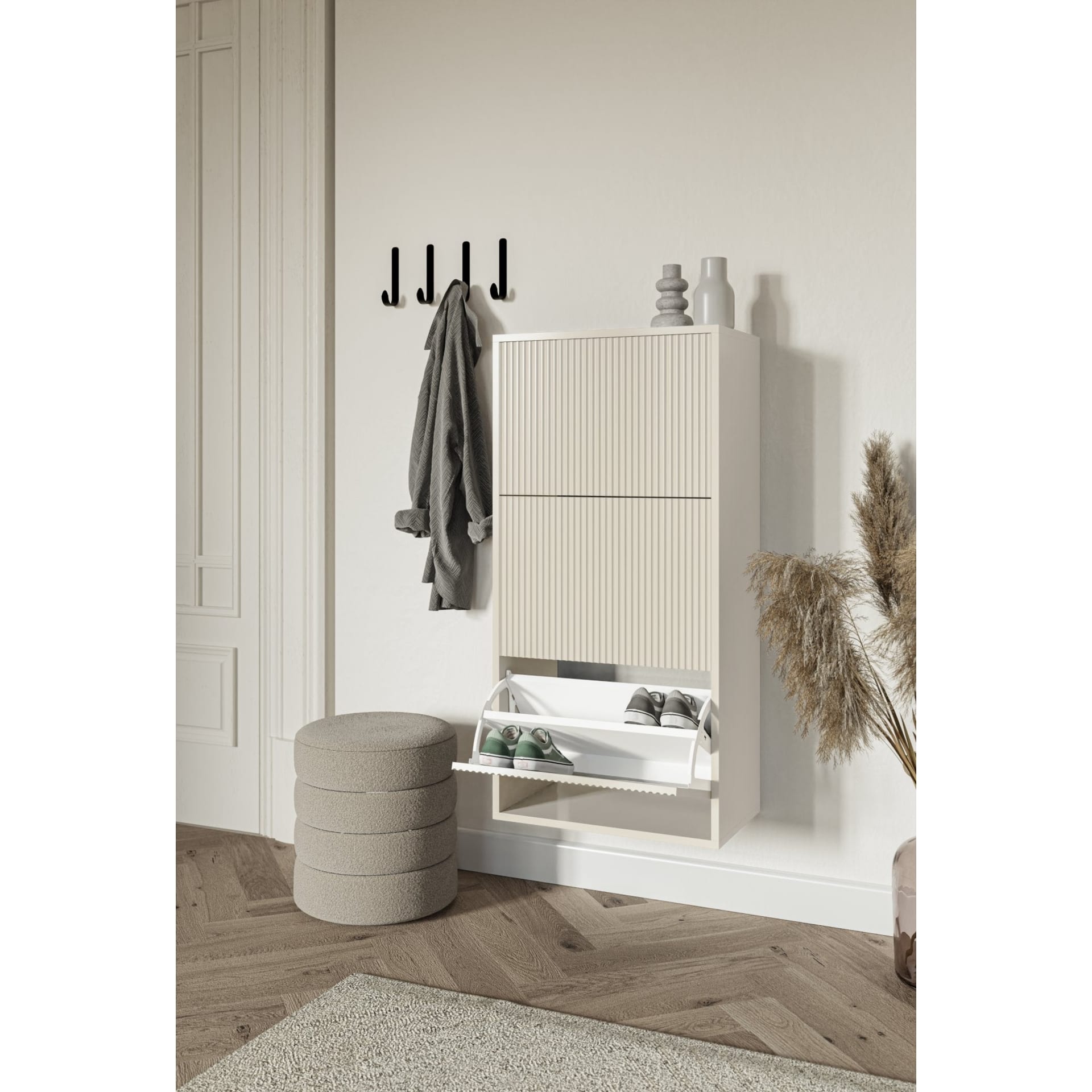 Wand-Schuhschrank mit 3 Klappen, Greige 50 cm Veldio