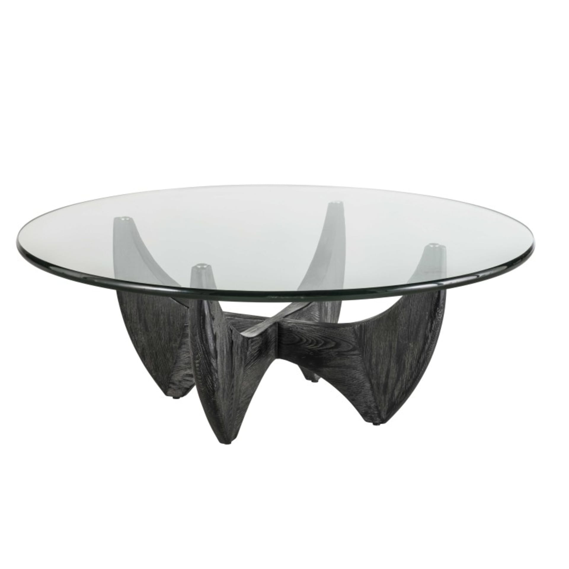 Couchtisch rund Eiche schwarz massiv mit Glasplatte - L100 cm Harper