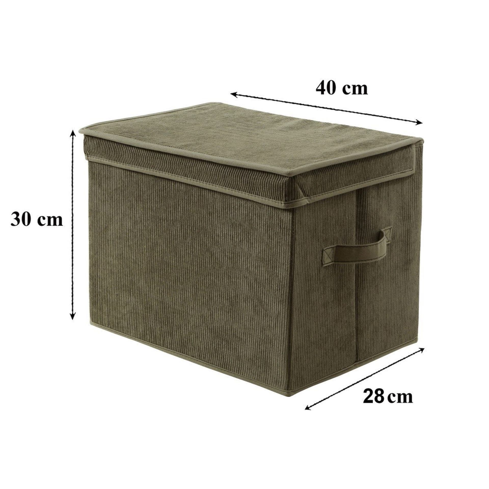 Hohe Aufbewahrungsbox mit Deckel aus Kordstoff in Khaki - H30 cm