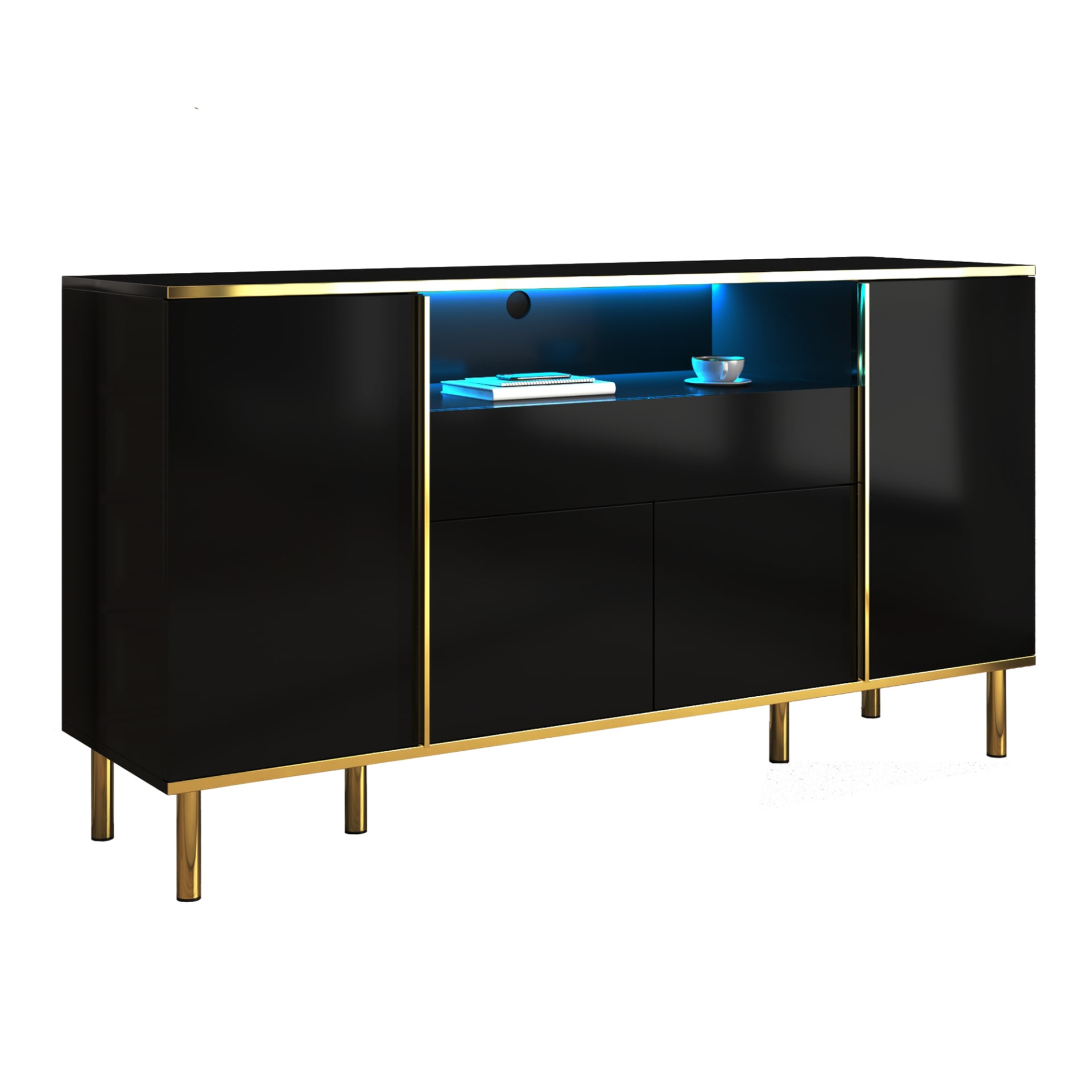 Hochglanz-Sideboard mit goldenen Akzenten, Schwarz