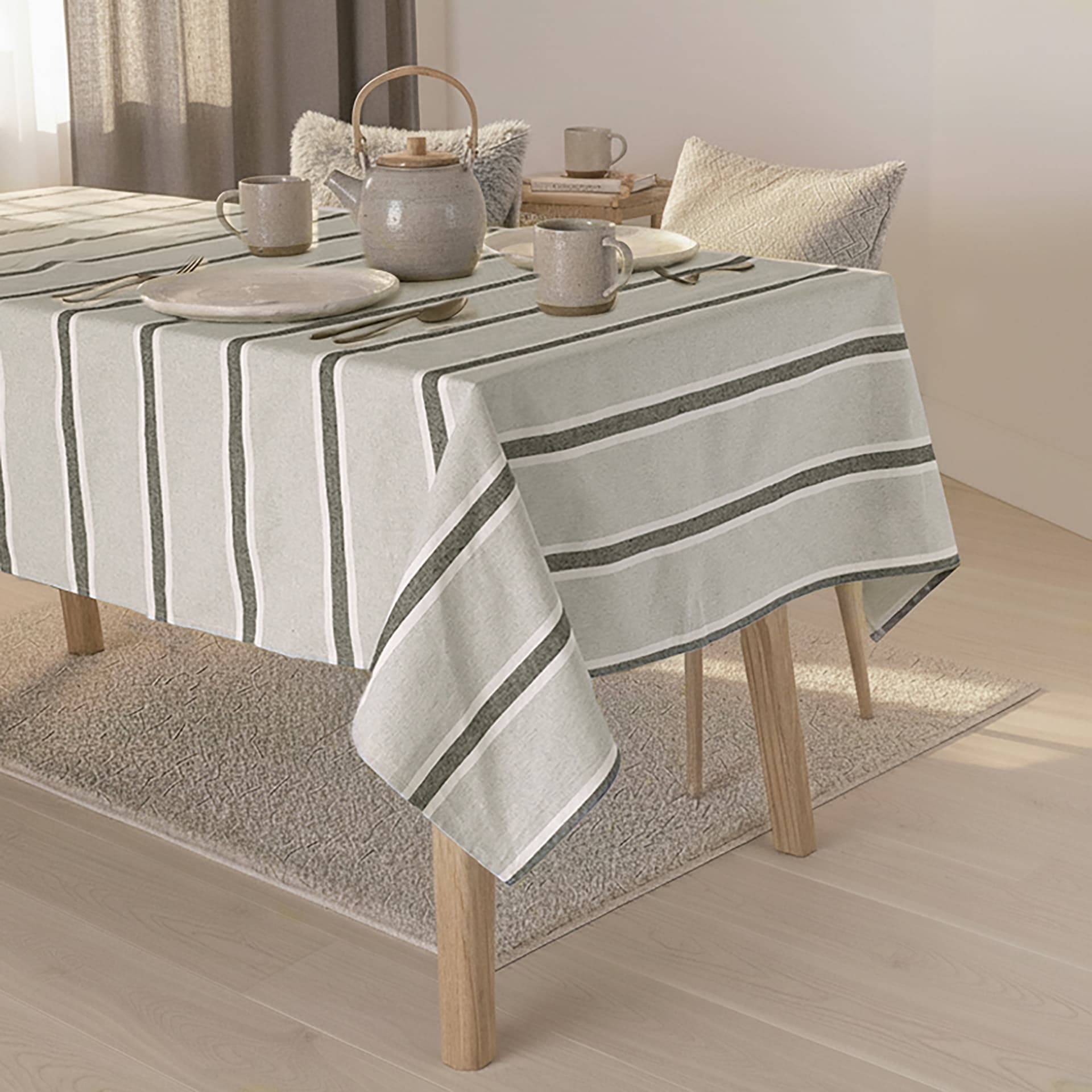 Tischdecke aus 100% Baumwolle 140x140 cm Grau Dune