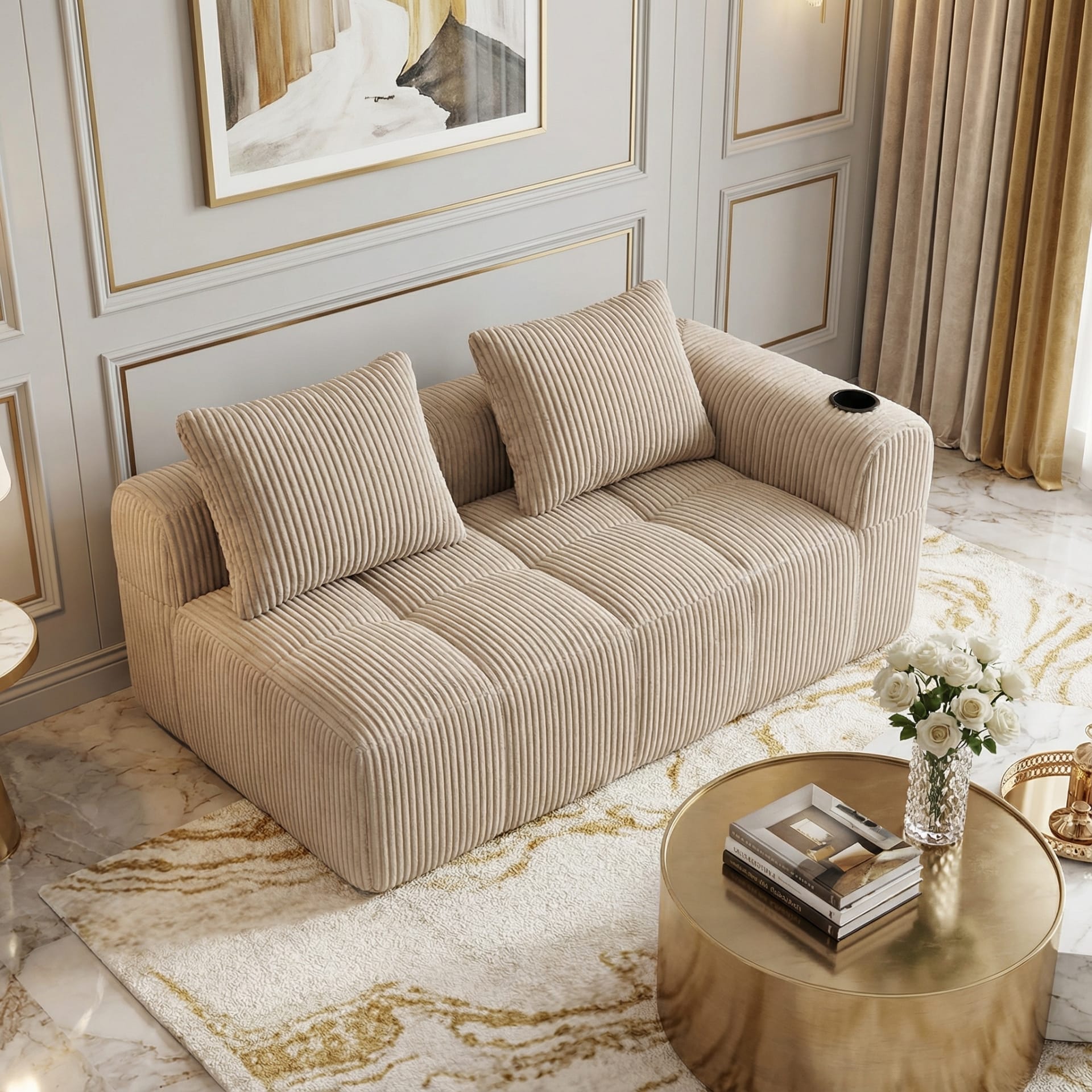 Zweisitzer-Sofa aus Beigefarbenem Cord