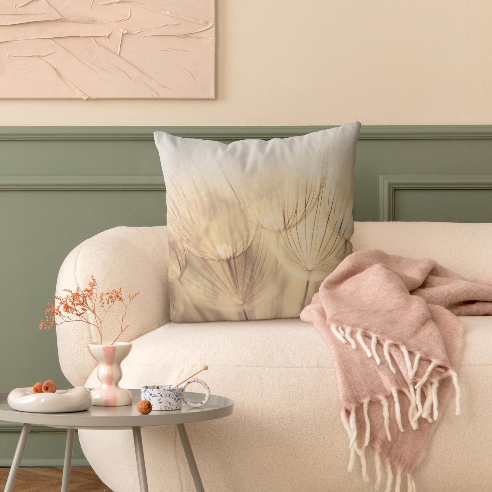 Dekokissen Pusteblumen Nahaufnahme aus Polyester, beige 50 x 50 cm