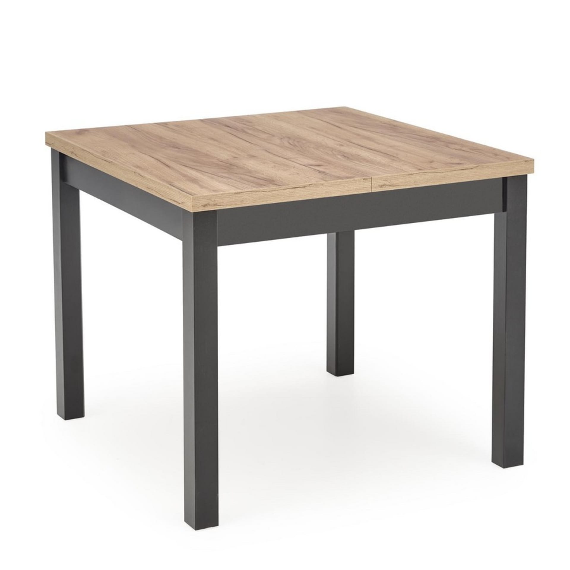Quadratischer ausziehbarer Esstisch aus Schwarz und Eiche, 90 cm Brevla