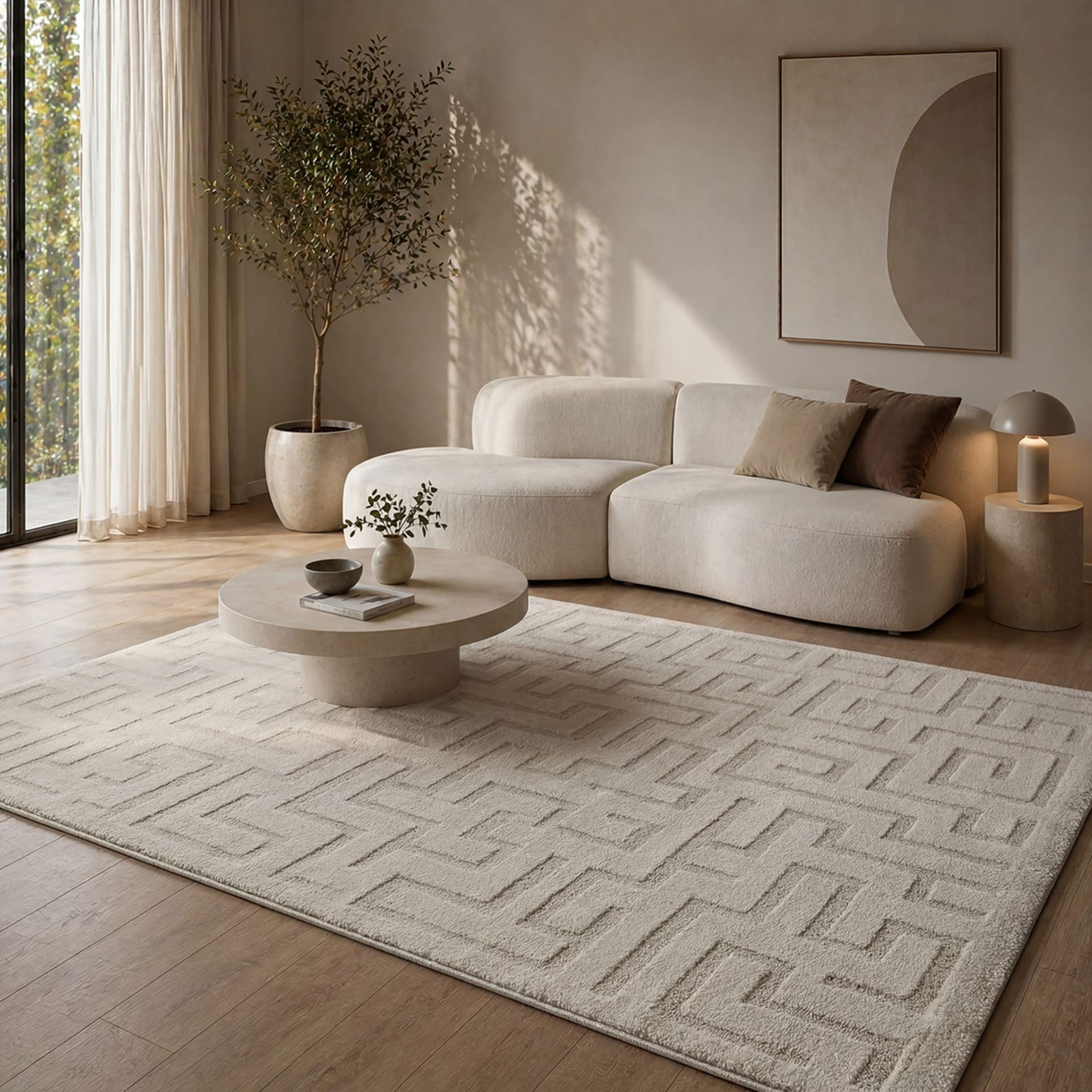 Teppich Wohnzimmer modern geometrisch weich, beige, 160 x 220 cm Elisa