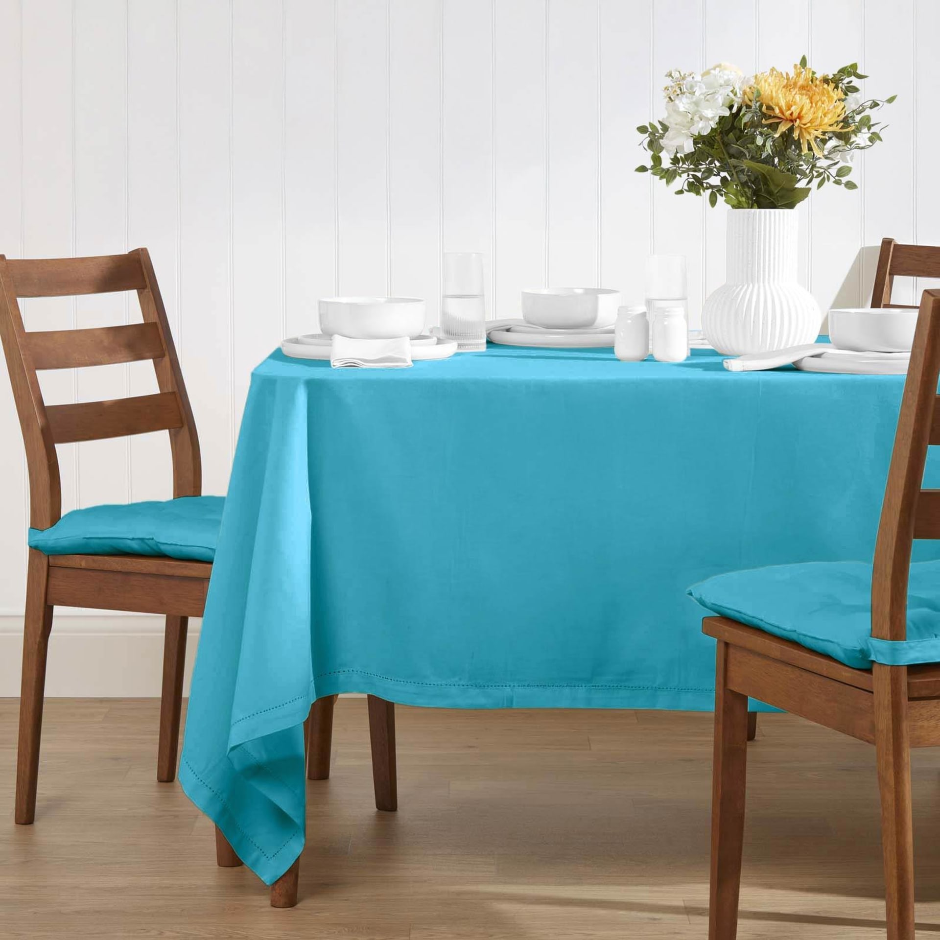 Tischdecke einfarbig quadratisch baumwolle blau 137x137 cm