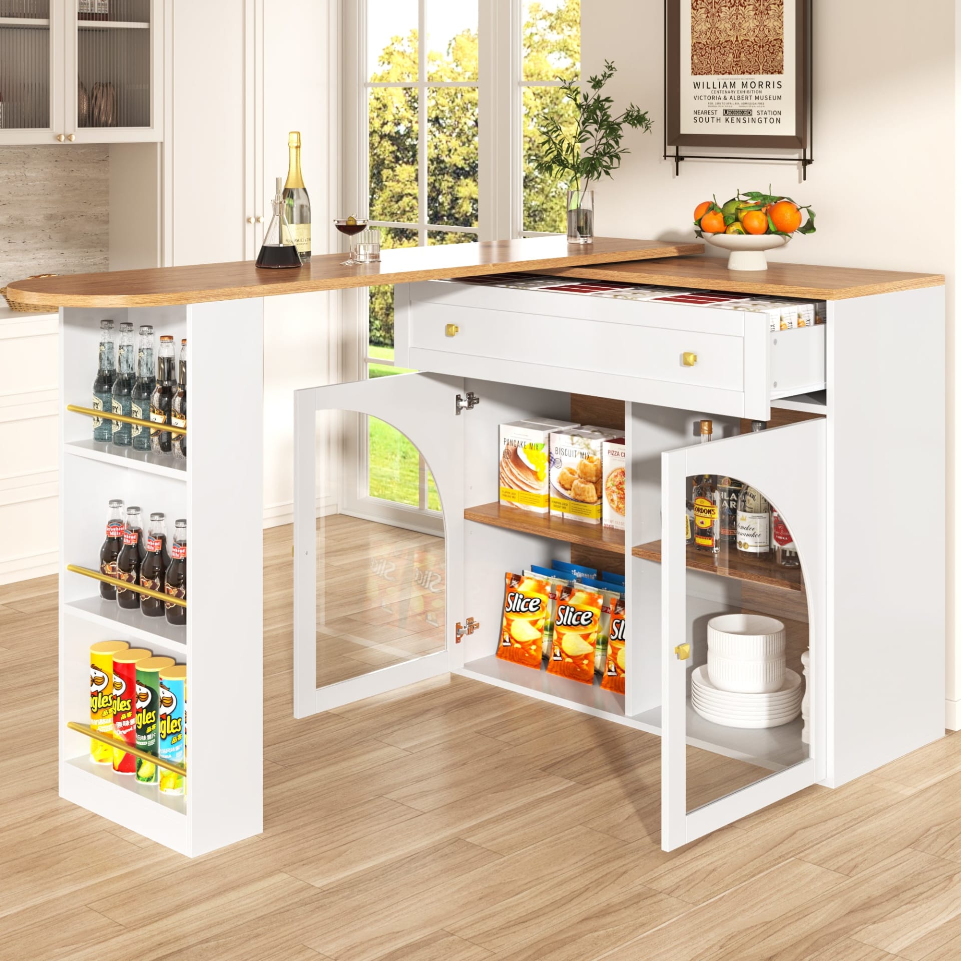 Ausziehbarer Bartisch mit drehbarer Platte 138-204x39x104cm, weiß
