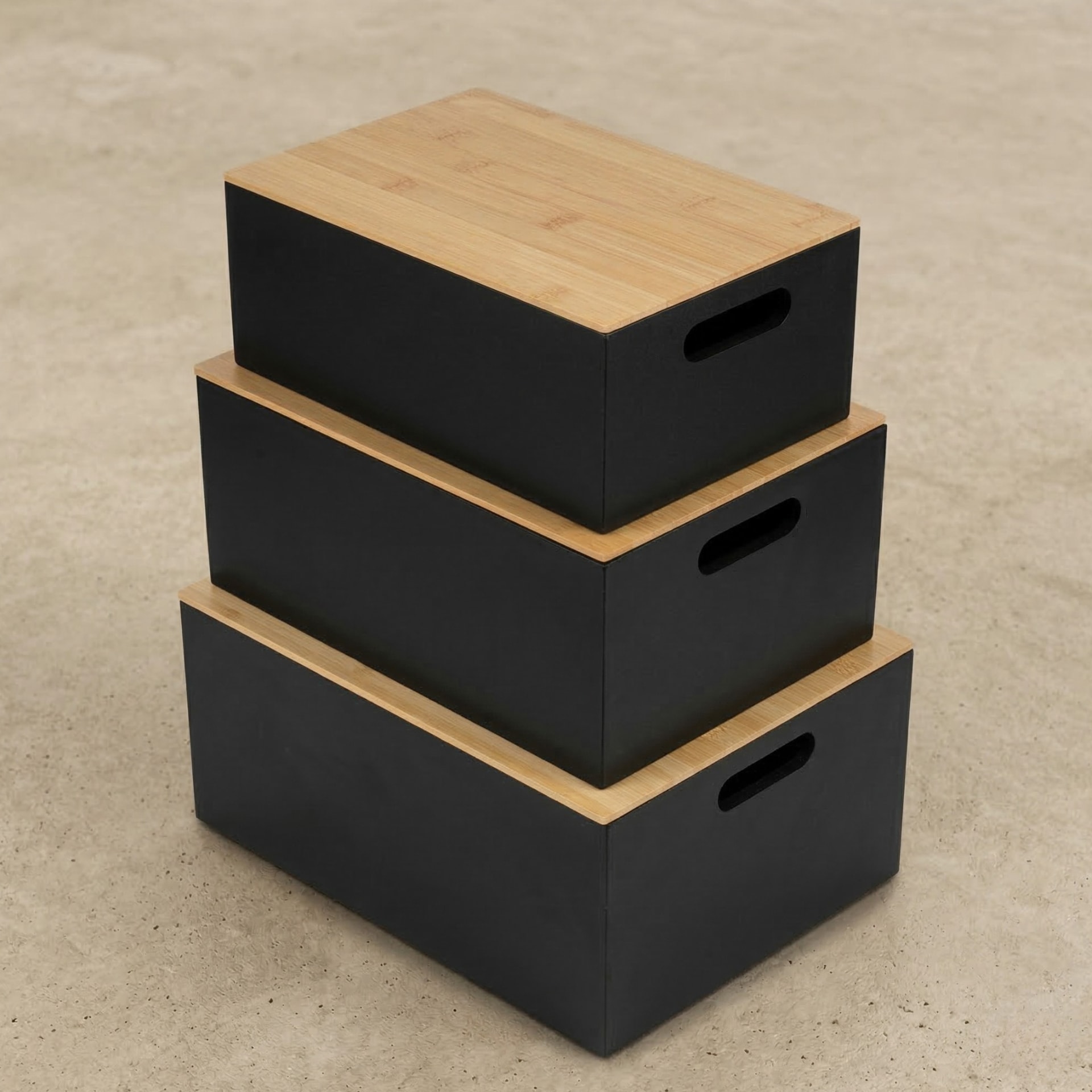 Vorratsdosen mit Holzdeckel, 3er-Set, 34 x 25 x 16 cm, schwarz Moku
