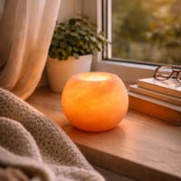 Portacandele In Cristallo Di Sale Yin Yang – Arancio E Bianco, Himalaya, Luce D'Atmosfera – 13×5 Cm, 1300 G