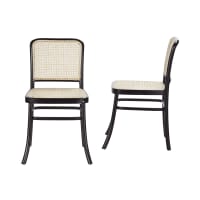 Sedia rivestita in similpelle con schienale in rattan e gambe in legno di noce - Angel Cerdá