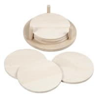Lot De 6 Sous-Verres En Bois D'Acacia Forme Pêche – Support Métal Inclus – Déco Rustique & Naturelle – Diamètre 10 Cm
