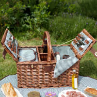 Cestino da Picnic in Vimini con Coperchio e Maniglia, Cestino da Picnic All'aperto con Fodera Decorativa da Giardino, 12,2 x 9 Pollici Cesto Intrecciato, per Escursioni, Matrimoni Organizzazione
